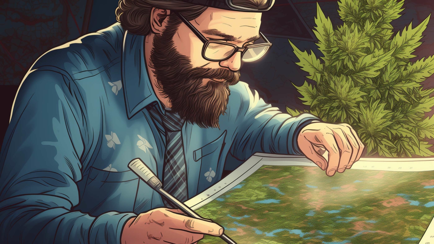 Where To Get Delta 8 Cartridges? 10 Indacloud. A Man Looking At A Cannabis Themed Map Comic Style 8A706E65 A471 4274 9F91 9712F8Ea73F6