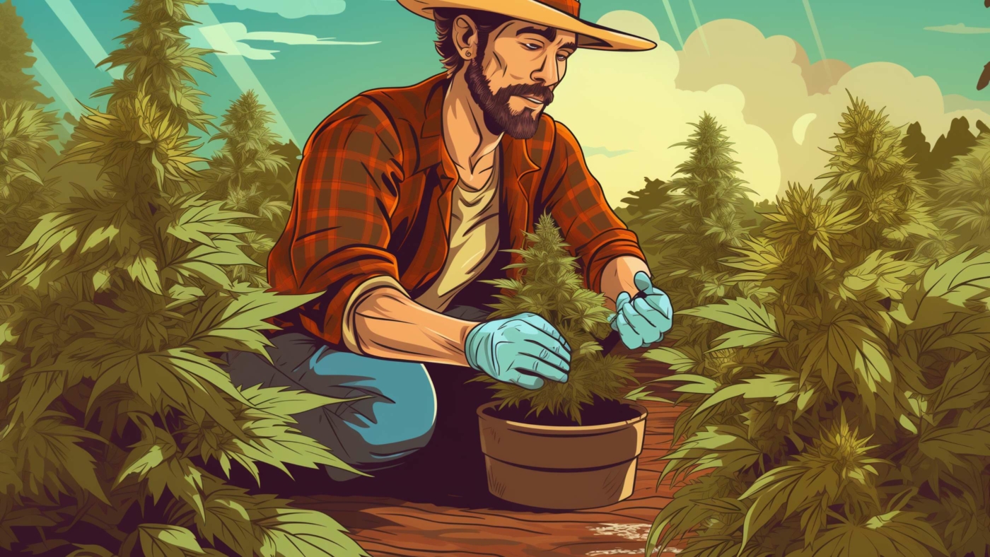 The Ultimate Guide To Delta 8 Flower: How Is It Made 4 Indacloud. Image Of Cannabis Farmer Picking Cannabis Retro Comi A6464D4F 60D5 4782 A7C0 1D9970Deed96